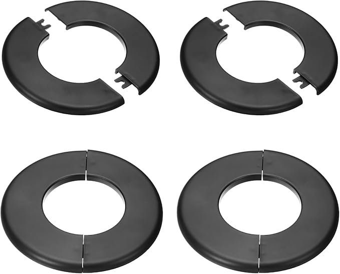PATIKIL Wall Split Flange 130mm / 5.1" OD, 4 Pcs Round Escutcheon Plate Cover PPR Plumbing Cover Plates with Self-Adhesive Tape for 64mm / 2.5" Dia Water Pipe Faucet, Black