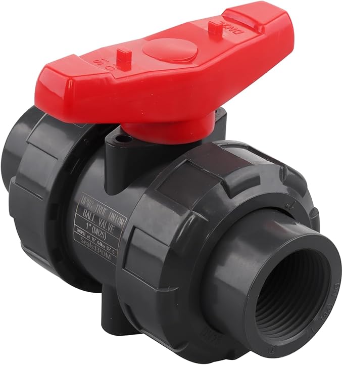 DERNORD 2 Pack PVC True Union Ball Valve NPT Threaded with Full Port, EPDM O-Rings, and Reversible PTFE Seats, Rated at 200 PSI (1 Inch NPT Threaded)