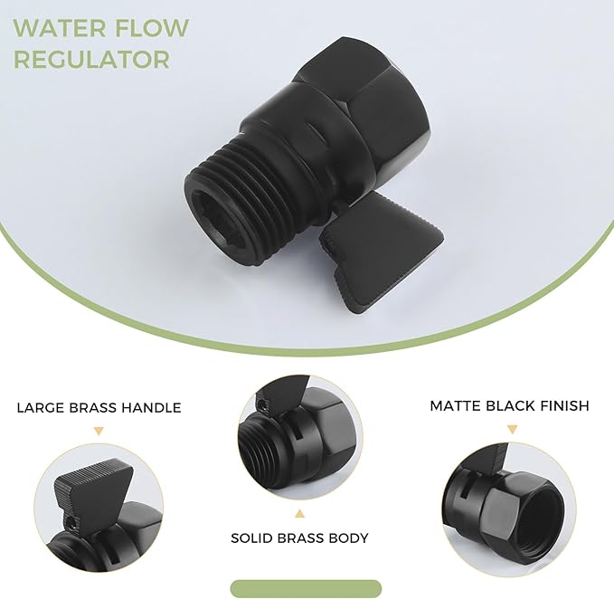 Shower Shut off Valve Matte Black, Brass Bathroom Water Restrictor for Shower Head