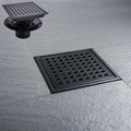 6 Inch Square Shower Floor Drain with Flange,Matte Black SUS 304 Stainless Steel Shower Drain Kit Floor Drain,Removable Grid Grate, Hair Strainer ﻿