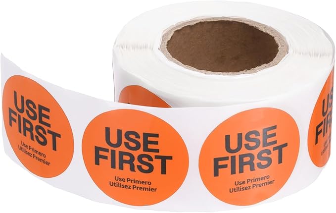 PATIKIL 500 Pcs USE First Stickers, 1.5 inch Round Use First Stickers Food Service Circle Inventory Control Adhesive Labels for Food Service Kitchen Restaurants Retail Storage Date, Orange