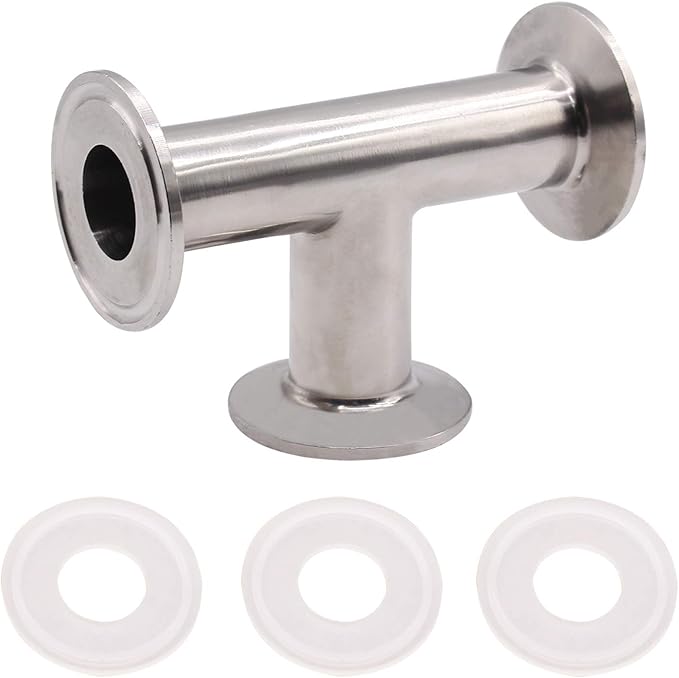 DERNORD Clamp Tee 3 Way Stainless Steel 304 with 3 Silicone Gaskets Fits 1.5" Tri Clamp, 25mm Pipe OD Sanitary Fittings(1 inch)