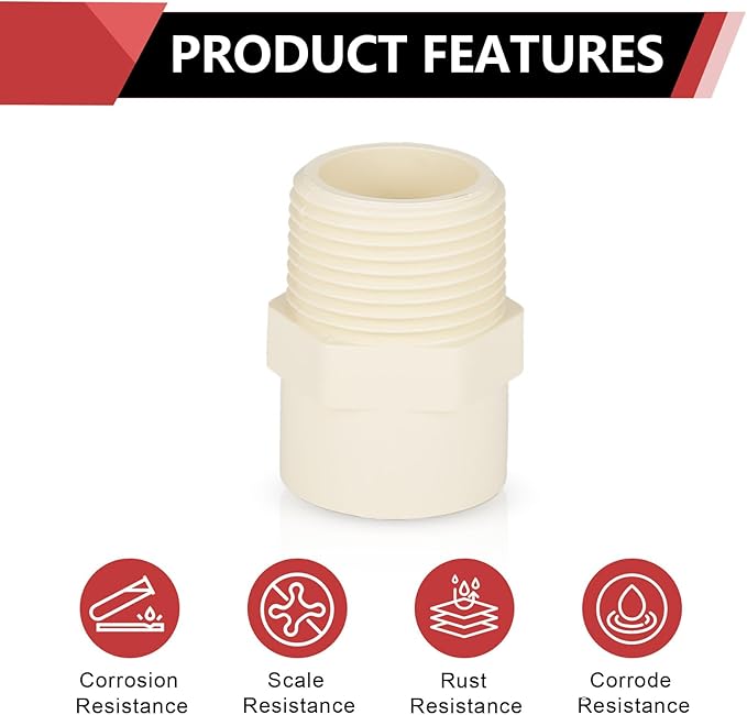 (30 Pack) EFIELD CPVC CTS Male Adapter Fittings, 1" Slip X 1" Male Thread,(CPVC035-5-30PCS)