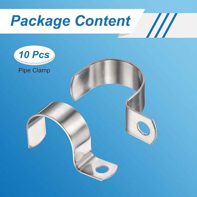 HARFINGTON 1-1/4 Inch Pipe Strap, 304 Stainless Steel Conduit Clip 10Pcs Single Hole Strap Clamp for Pipe Tube Cable Fixing (32mm, Silver)