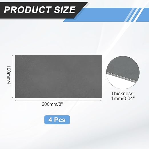 MECCANIXITY 4pcs 1/16"(1mm) x4 x8 Steel Plate, Black Hot Rolled A36 Steel Sheet Plate Base, Square Weldable Metal Discs for Industrial Construction Structural Support