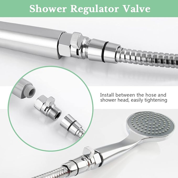 APLusee Shower Flow Control Valve, Brass Adjustable Water Flow Regulator with On Off Switch, Chrome