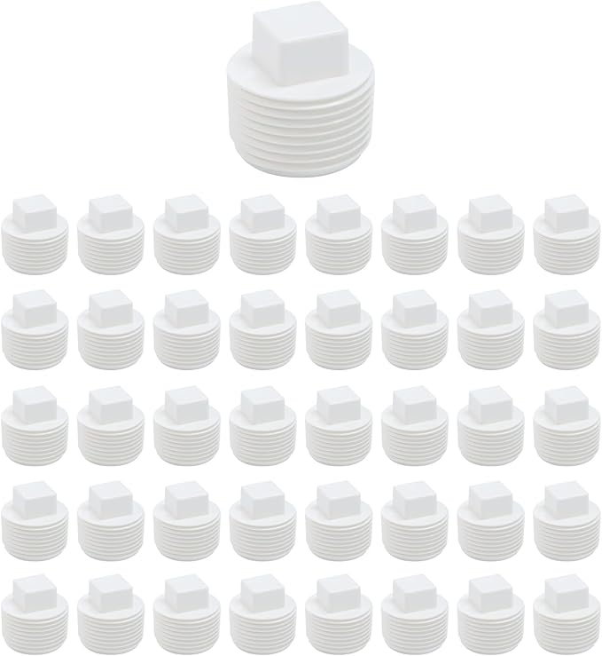 40-Pack White 3/4" NPT PVC Male Threaded Pipe End Cap Adaptor Cleanout Plug Fittings for Irrigation Plumbing System