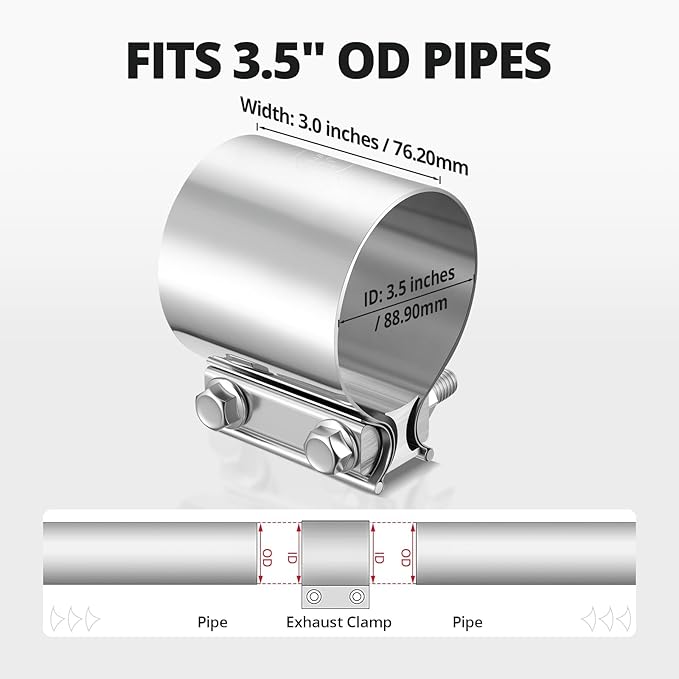 EVIL ENERGY 3.5 Inch Exhaust Clamp, 3 1/2" Butt Joint Band Clamp Sleeve Coupler Stainless Steel for Pipes, Mufflers, Catalytic Converters 1PCS