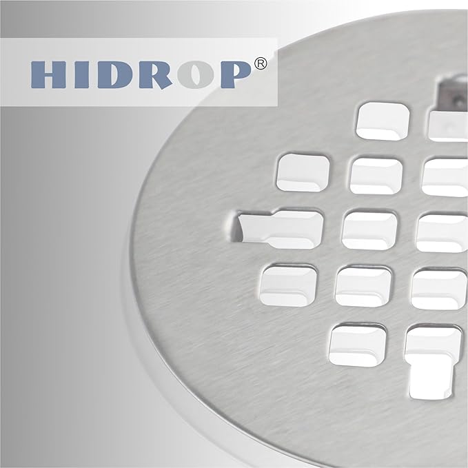 Brushed Nickel Snap-in Shower Floor Drain Cover,Hidrop 4-1/4" OD Round Shower Strainer Grid, Easy-to-Install Replacement Cover Stainless Steel