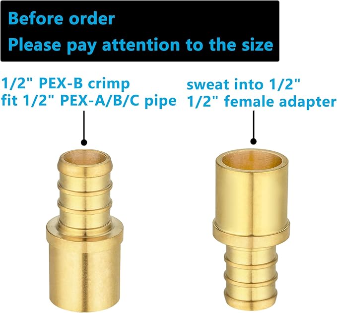 (15 Pack) Lidertik Copper to PEX Fittings 1/2 inch, 1/2" PEX-B F1807 x 1/2" Male Sweat Adapter Brass LI-APXMS1212(15 PCS)