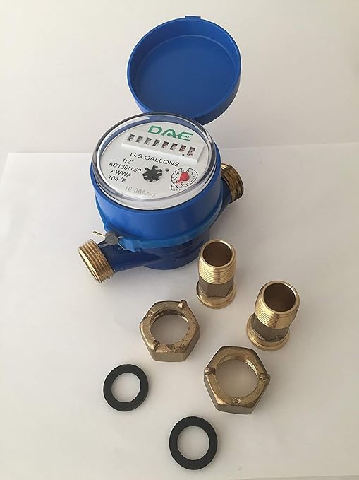 DAE AS130U-50 1/2" Water Meter, Measuring in Gallon + Couplings