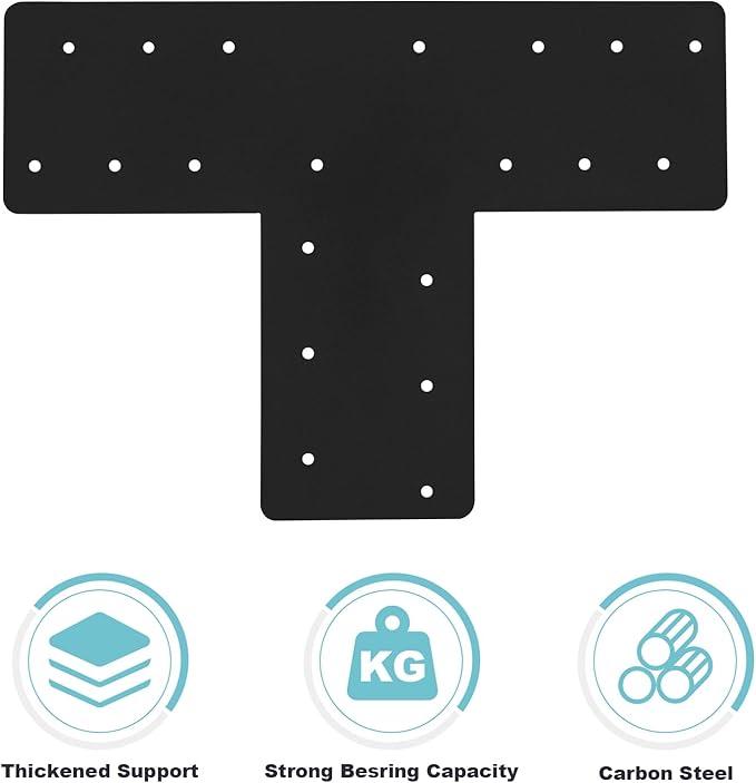 4 Pcs T Post Bracket,16.9"x 5" T Flat Mending Plate with Black Powder-Coated Joining Brackets, Connecting Brackets, T Shape Strap Plate Fit 6x6,8x8, for Repair House,Pavilion,Truss framing