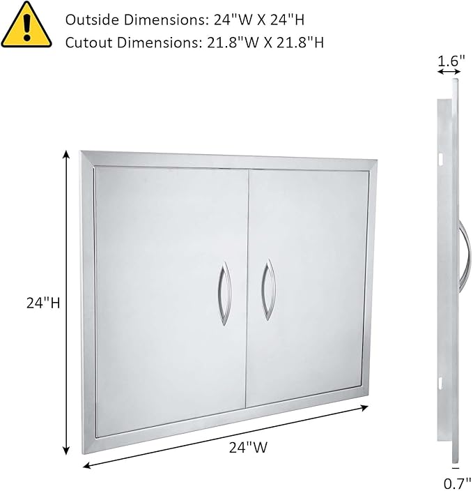 JIE JIN 24" W X 24" H Outdoor Kitchen Doors Double Doors Thickened 304 Brushed Stainless Steel BBQ Access Door BBQ Island Doors Outdoor Kitchen Accessories Door for Outdoor Kitchen BBQ Island