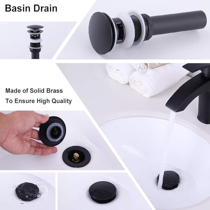 Bathroom Sink Drain with Overflow Vessel Sink Stopper Pop Up Drain Assembly Matt Black D500031B