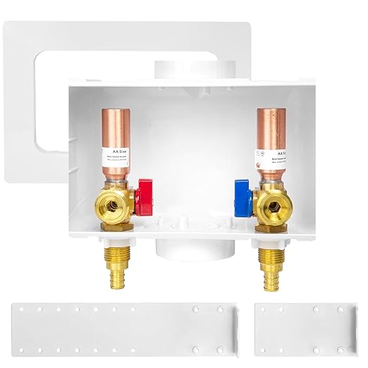 HeSun Washing Machine (Laundry) Outlet Box, 1/2 Inch Crimp Inlet x 3/4 Inch MHT Outlet, Pex Washer Box with Center Double Drain, with Copper Water Hammer Arrestor