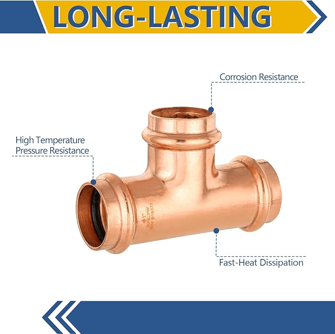 100-Pack GUOFIS Copper Press Tee,1" x 1"x 1" Tee Fittings for Copper Tube Connection with Stop(PRESS017-100Pack)
