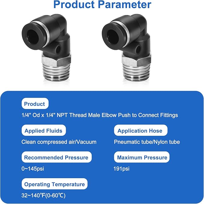 10 Pcs Push-to-Connect Fittings 1/4 Inch Tube OD x 1/4 Inch NPT Thread Pneumatic Male Elbow Quick Connect Air line fittings…