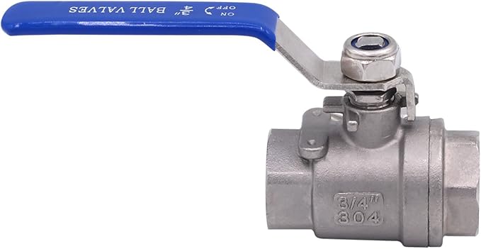 DERNORD Ball Valve Stainless Steel 304 3/4" NPT Heavy Duty for Water, Oil, and Gas with Blue Locking Handles (Pack of 2)