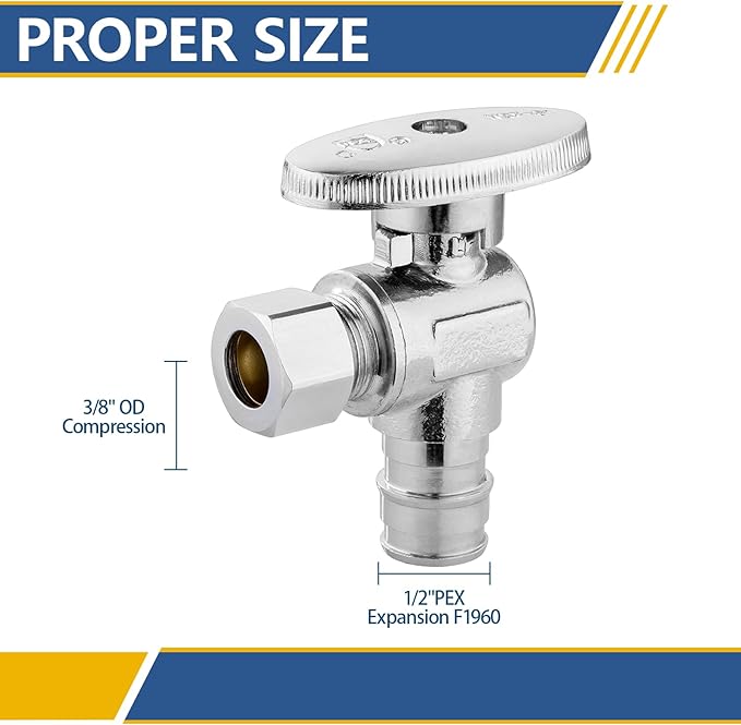 Angle Stop Valve,1/2 Inch Pex Expansion X 3/8 Inch OD Compression Angle Shut-off Valve with 1/4 Turn on/off (Pack of 2,ASTM F1960)(VALVE094)