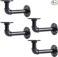 L-Shaped Industrial Pipe Shelf Brackets, Black Metal Wall-Mounted Floating Shelf Supports for 8-14 Inch Plates, Heavy-Duty DIY Rack Supports (4-Pack)