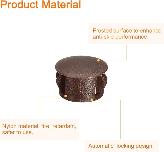 uxcell 14mm(35/64") Plastic Hole Plugs, 36Pcs Flush Type Panel Round Snap in Fastener Knockout Locking Plugs for Furniture Insert End Caps Panels, Brown