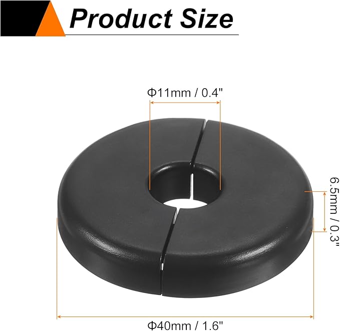 HARFINGTON 8pcs Wall Split Flange 11mm/0.4" Self-Adhesive Plumbing Cover Plates ABS Plastic Round Escutcheon Plate Buckle Design for Water Pipe Bathroom Kitchen Decoration, Black