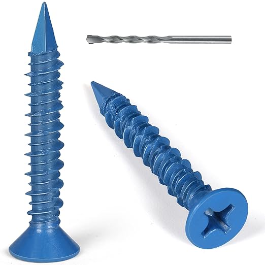 1/4 x 1-3/4 Inch 55PCS Flat Head Concrete Screws, Screws Anchor with Drill Bit,for Masonry, Block, Brick, Cement,Stucco, No Pre Drilling, Diamond Point