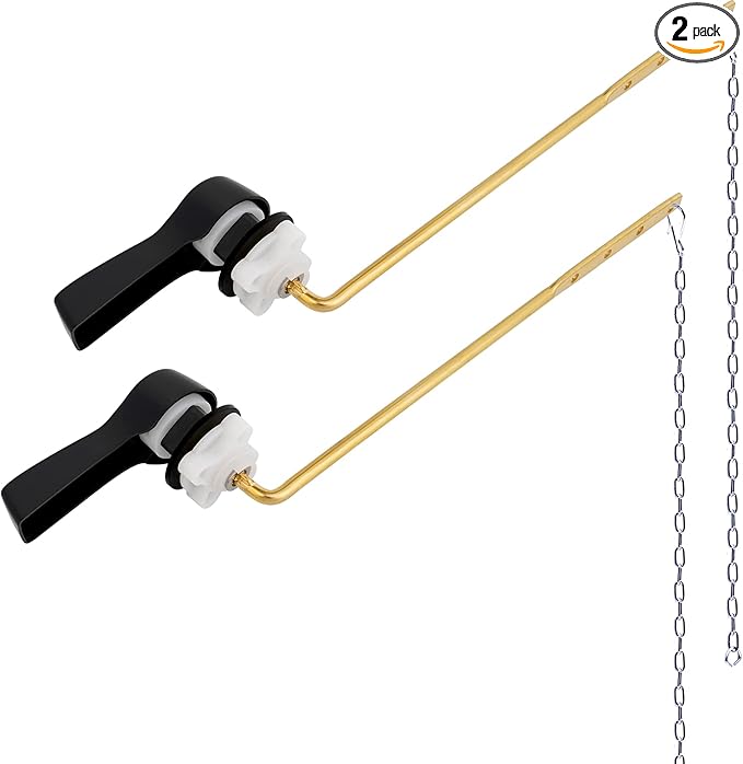 Hibbent 2 Pack Universal Front Mount Toilet Handle Tank Flush Lever Replacement Handle with 2 Pieces Stainless Steel Flapper Chains for Most Front Mount Toilets - Matte Black Finish