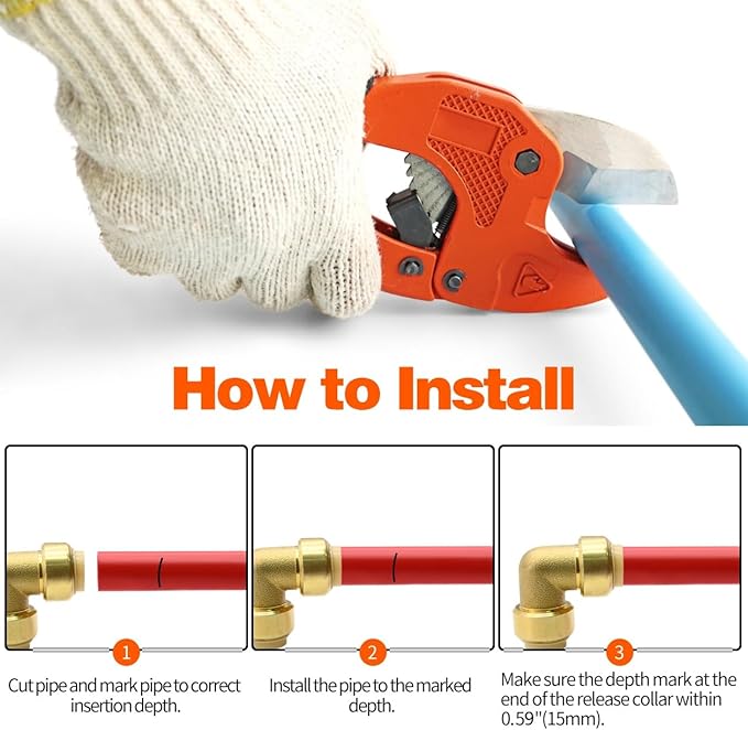 12 Pack Push-to-Connect Plumbing Fittings, 1/2" Pushfit Elbow Fittings with Disconnect Clip for Copper, PEX, CPVC Pipe
