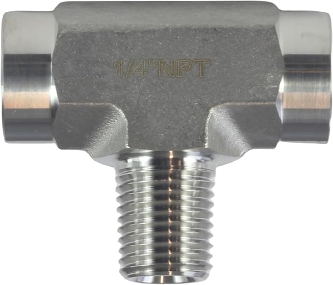 HFS(R) 304 Stainless Steel Forged Pipe Fitting NPT Tee, 1/4" NPT Female x 1/4" NPT Male x 1/4" NPT Female, 3 Ways Branch Tee Connector Pipe Fitting