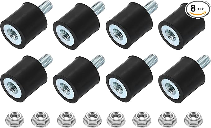 uxcell M5 Rubber Mounts, 8Pcs 15x15mm(DxH) Rubber Cylindrical Anti Vibration Isolator Shock Absorber with Lock Nuts for Car Bobbin Generator Air Compressors