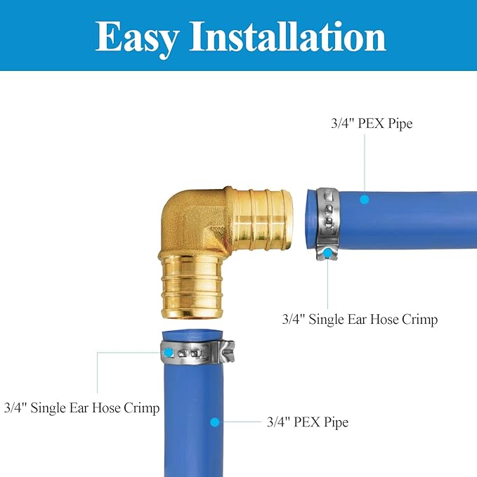 WiseWater 28 Pcs PEX Fittings 3/4 Inch, 3/4 inch 90 Degree Elbow PEX Fittings, Brass Barb Crimp PEX Pipe Fitting for PEX Pipe Plumbing Projects (Pack of 28)