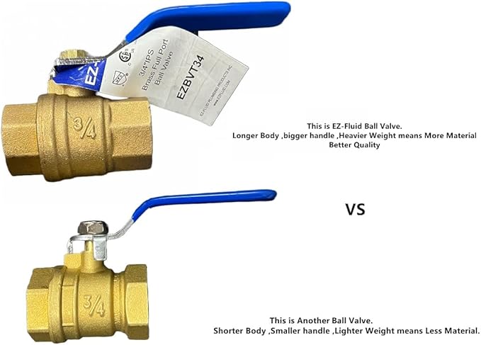 EZ-Fluid 3/4" IPS Female Threaded Ball Valve Full Port Water Stop Shut Off IPS NPT Ball Valve,Heavy Duty LF Brass,Quarter Turn,Blue Handle (10-Packs)