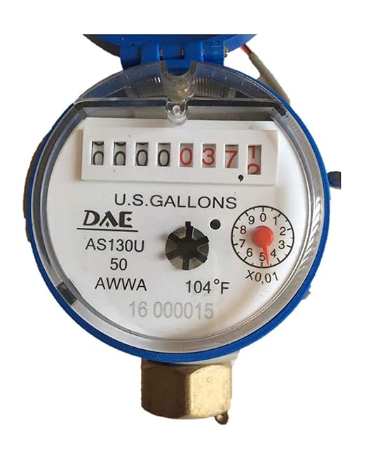 DAE AS130U-50P 1/2" Water Meter with Pulse Output, Measuring in Gallon + Couplings