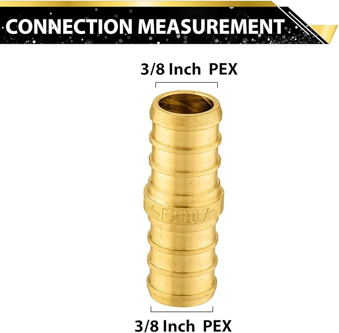 Pack Of 20 Foskan 3/8 Inch PEX Straight Coupling,Brass Crimp Fittings for PEX Tubing Pipe