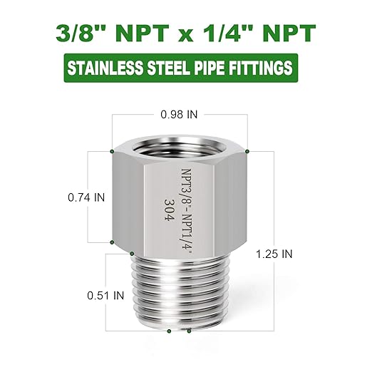 TAISHER 5PCS Forging of 304 Stainless Steel Fitting, Reducer Adapter, 1/4-Inch Male Pipe x 3/8-Inch Female Pipe