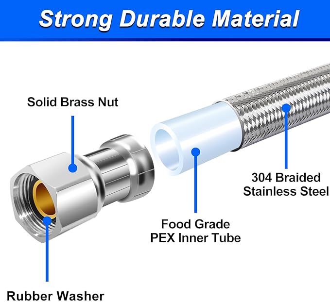 Dishwasher Installation Kit - 10 FT Stainless Steel Dishwasher Hose with 3/8" Compression Connections,Food Grade PEX Inner Tube Dishwasher Water Supply Line with Elbows,Adapters