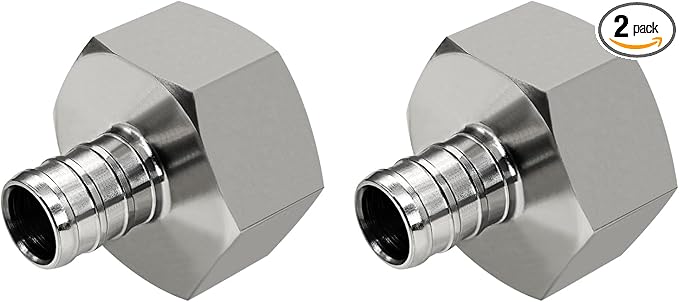 Barb Crimp PEX 1/2" x 1/4" NPT Female Thread Adapter Stainless Steel Crimp Fitting (Pack of 2)