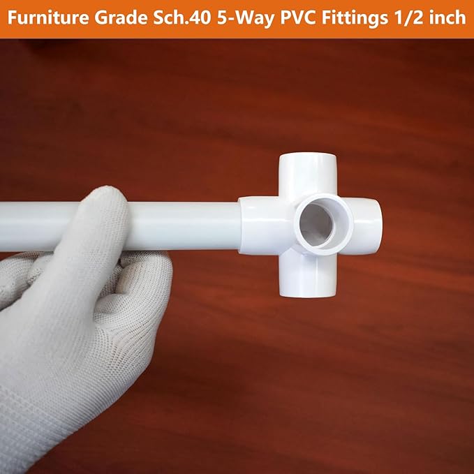1/2" PVC Fittings 5 Way (10-Pack) Furniture Grade, Elbow Connector, Heavy Duty for DIY Furniture, Frames, UV Resistant - Compatible with 1/2" Schedule 40 PVC Pipes‌