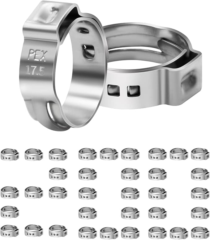 200 Pack 1/2 Inch PEX Cinch Clamps, Stainless Steel Single Ear Hose Clamps, for PEX Pipe