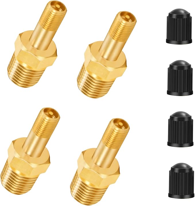 GODESON 1/4" NPT Tank Valve, Anti-Corrosion Brass Schrader Valve with 1/4" Male NPT,Using with Air Compressor Tanks(Pack of 4)