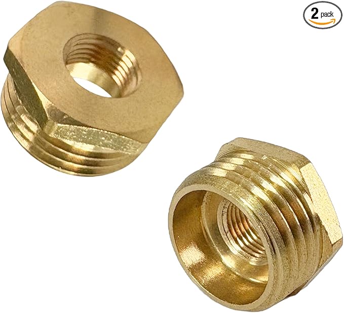 1/2" NPT Male x 1/8" NPT Female Brass Reducer Hex Bushing Threaded Pipe Fitting Reducing Adapter Pack of 2