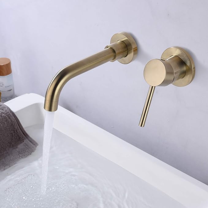 Sumerain Wall Mount Bathroom Faucet Brushed Gold,Single Handle with Brass Rough-in Valve