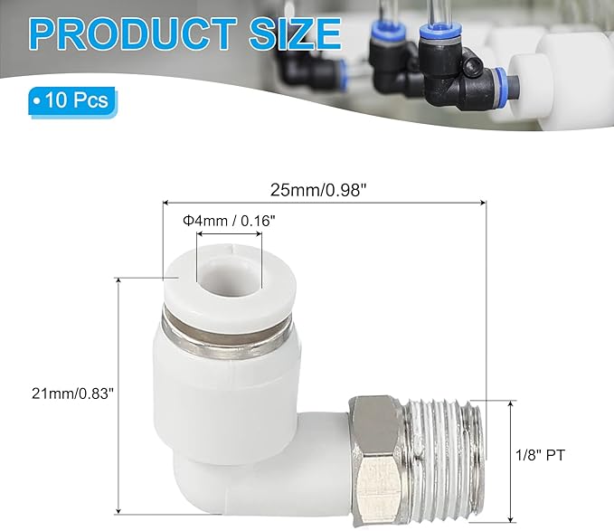 PATIKIL Push to Connect Fitting, 10 Pack Pneumatic Air Elbow Quick Connector 1/8"PT Male Thread x 4mm Tube 90 Degree Connect Tubing Elbow Air Tube Fitting Pneumatic Quick Adapter, White