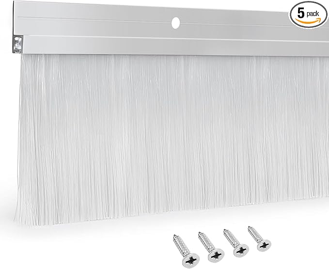 5 Set Door Brush Sweep – 2.80" x 39.3" CEPIA Garage Door Seal –White Roll Up & Exterior Door Sweep for Bottom Gap Protection (196 in / 5000 mm)