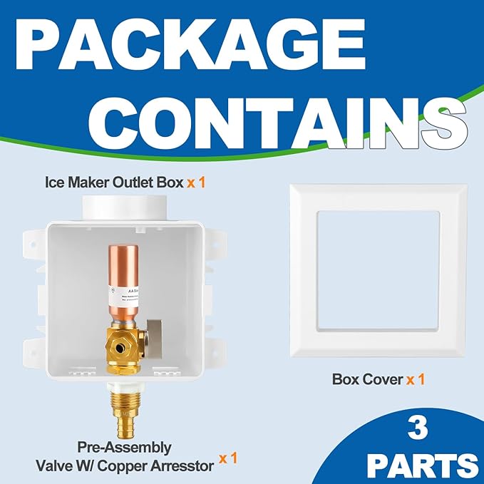 Ice Maker OutLet Box With Copper Water Hammer Arrestor,1/2 Inch F1807 Pex Crimp Inlet x 1/4 Inch OD Compression Outlet,1/4 Turn Ball Vavle Outlet Box For Refrigerator,Water Dispenser