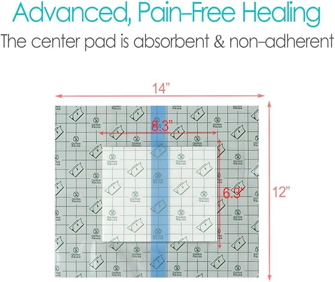 12"x13.7" Waterproof Shower Cover Incision Bandages for Large Wound with No Glue On The Center Adhesive Transparent Shower Protector Post Surgical Water Barrier Guard Pack of 7