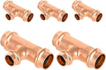 5-Pack GUOFIS Copper Press Tee,3/4" x 3/4"x 1/2" Tee Fittings for Copper Tube Connection with Stop(PRESS018-5Pack)