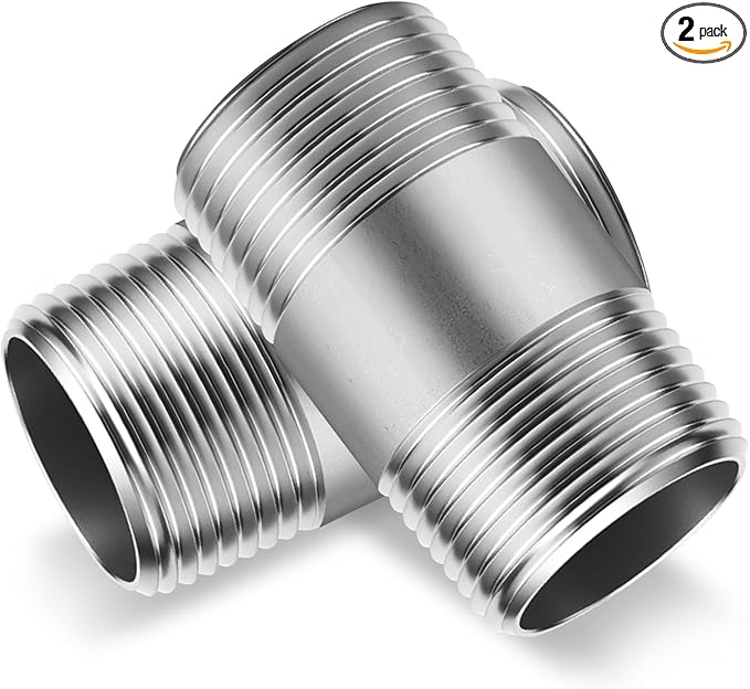 3/4"x2" 304 Stainless Steel Pipe, 3/4" NPTx 3/4" NPT Male Threaded Nipple, SCH40 Heavy Duty Pre-Cut Steel Pipe for Plumbing Gas, Hydraulic, and Industrial Applications(2", 2 Piece)