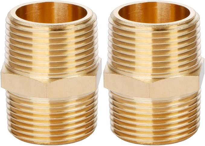 2PCS Brass Nipple Fitting 3/4" × 3/4" NPT Male Hex Adapter by CX WONDERLAND